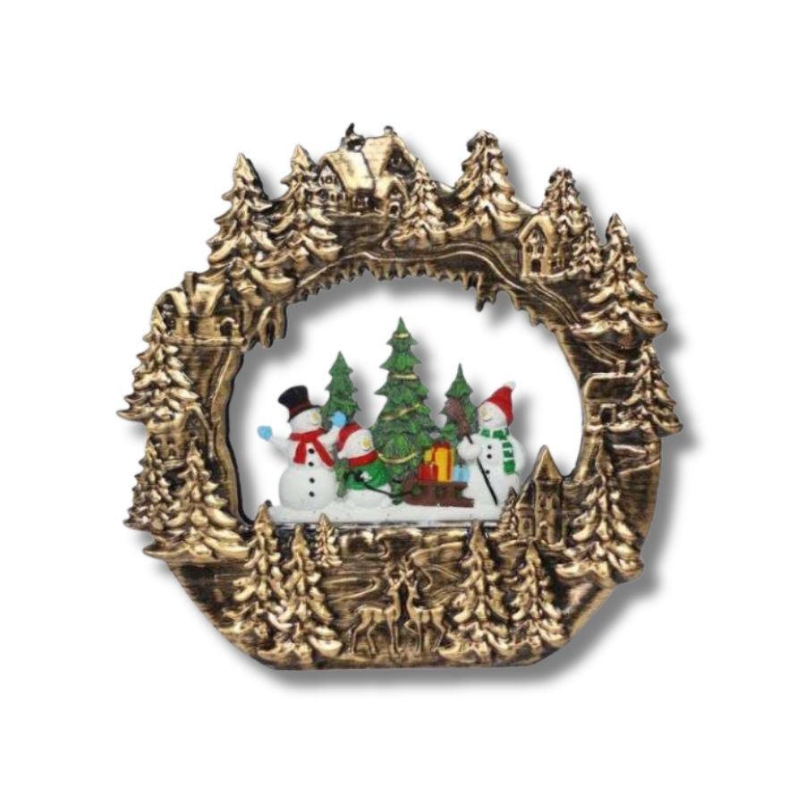 Corona Navidena Led Con Munecos De Nieve