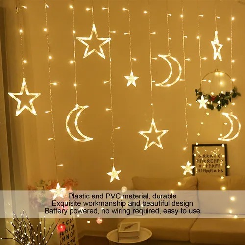 Luces Navidad Cascada Luna Y Estrella 3m