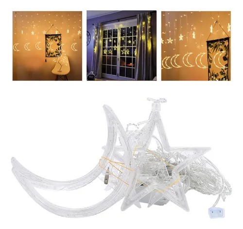 Luces Navidad Cascada Luna Y Estrella 3m